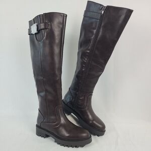 Justfab Women's Brown Morgane Round Toe Pull On Biker Knee High Boot Sz 5.5 NIB